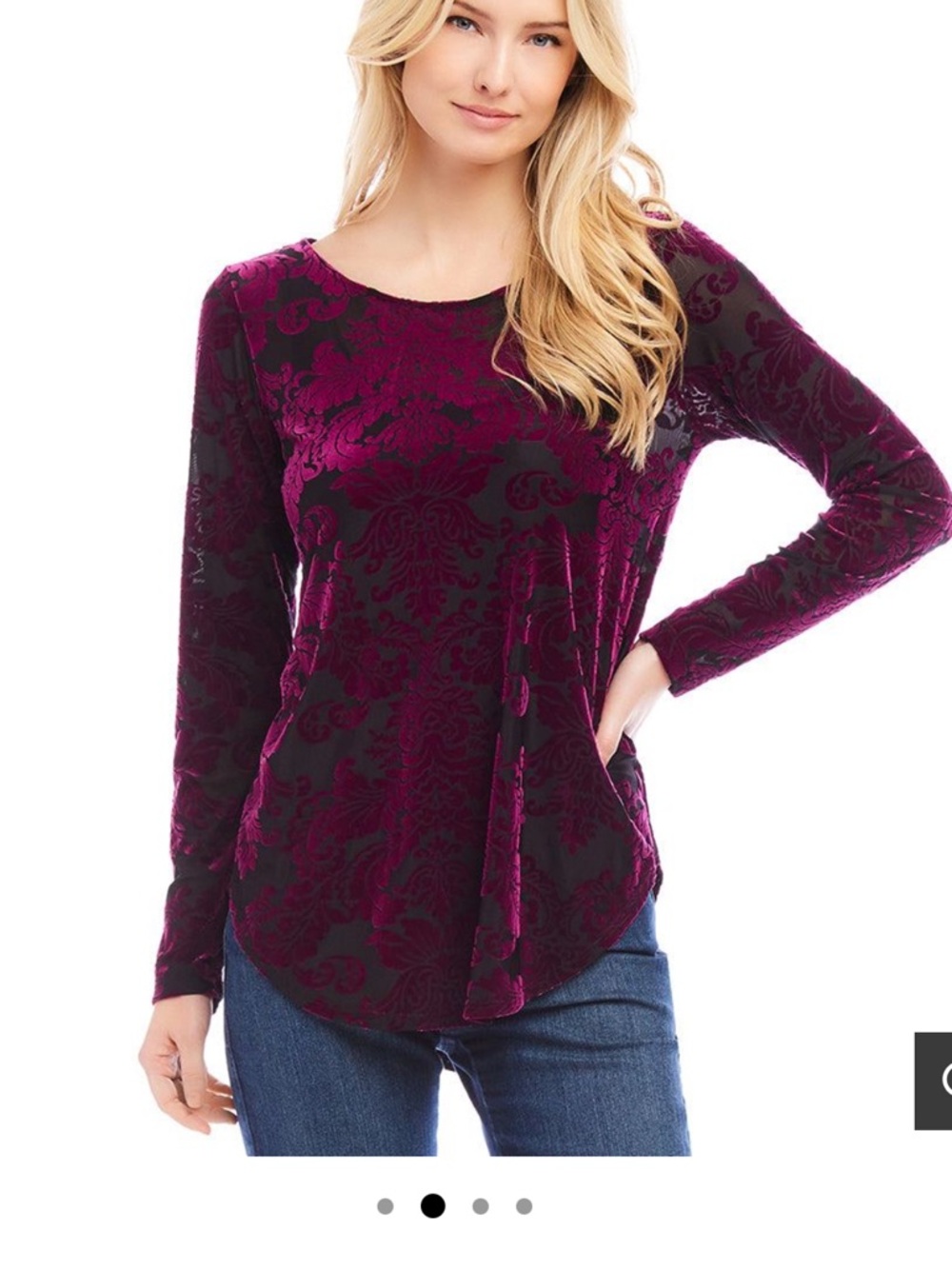 Karen Kane Plum Velvet Burnout Long-Sleeve Top
